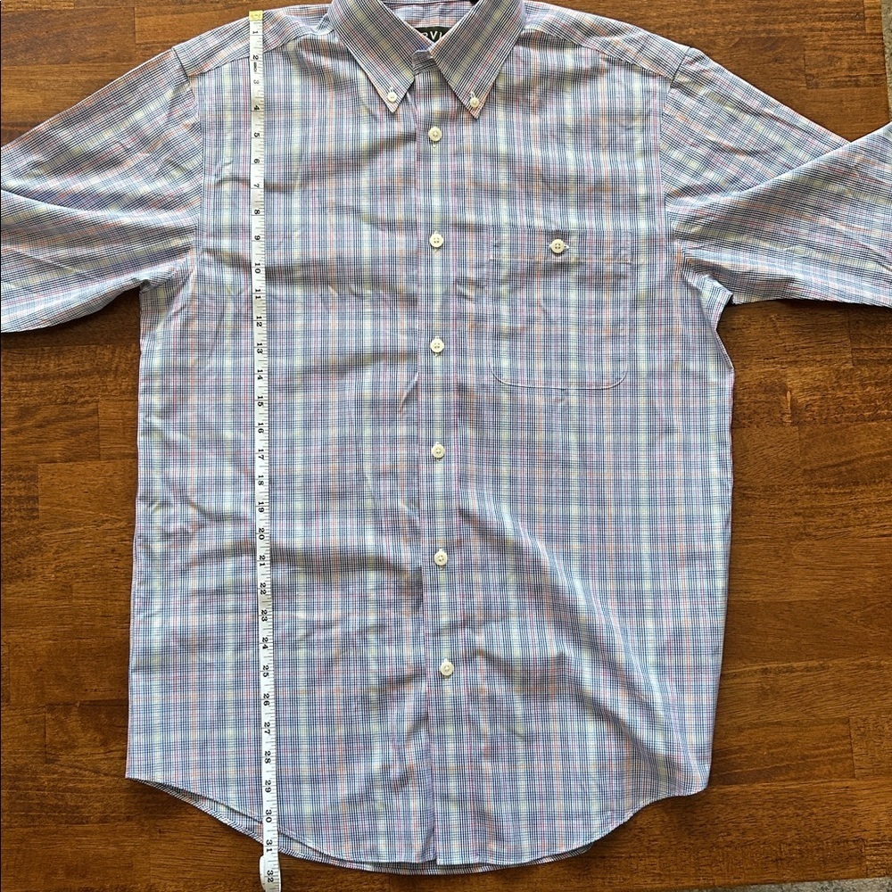 Orvis mens bright colors crisp plaid pinstripe button down dress shirt size M - Picture 2 of 8